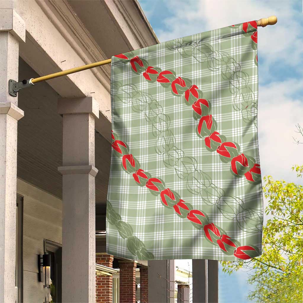 Omaomao Aloha Hawaii Garden Flag Rosebud Lei With Palaka Motif LT14 House Flag Green - Polynesian Pride