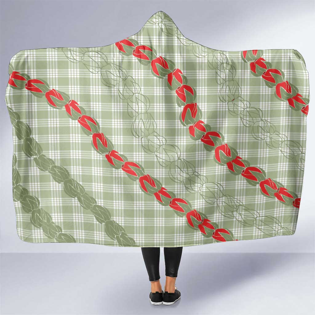 Omaomao Aloha Hawaii Hooded Blanket Rosebud Lei With Palaka Motif LT14 One Size Green - Polynesian Pride
