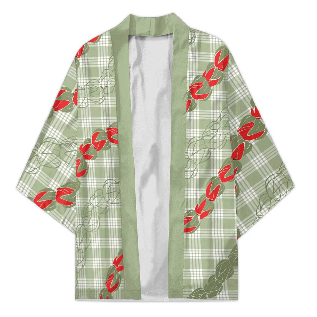 Omaomao Aloha Hawaii Kimono Rosebud Lei With Palaka Motif LT14 Unisex Green - Polynesian Pride
