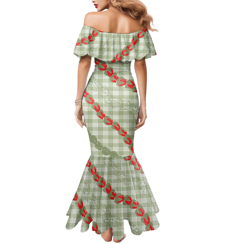 Omaomao Aloha Hawaii Mermaid Dress Rosebud Lei With Palaka Motif - Polynesian Pride