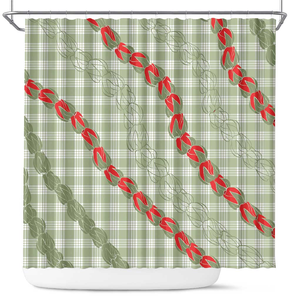 Omaomao Aloha Hawaii Shower Curtain Rosebud Lei With Palaka Motif LT14 Green - Polynesian Pride