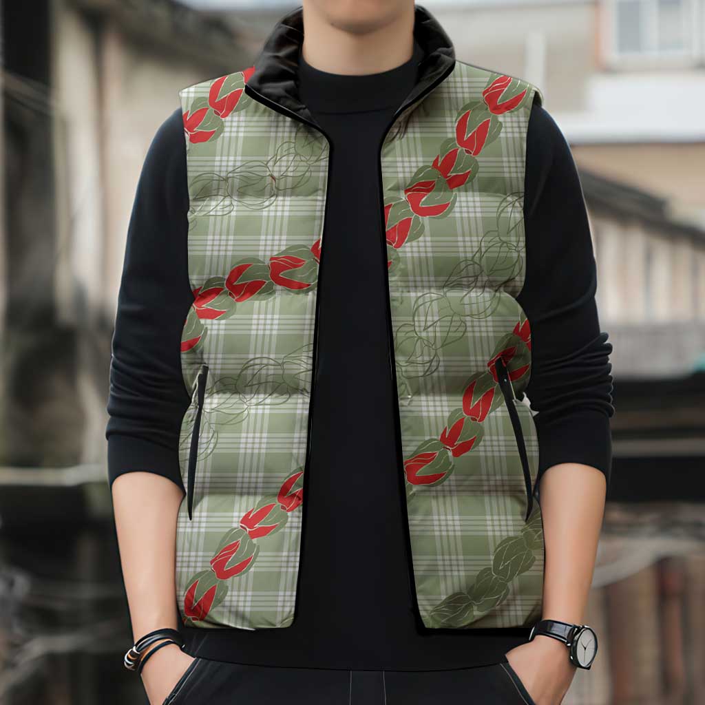 Omaomao Aloha Hawaii Sleeveless Puffer Jacket Rosebud Lei With Palaka Motif - Polynesian Pride
