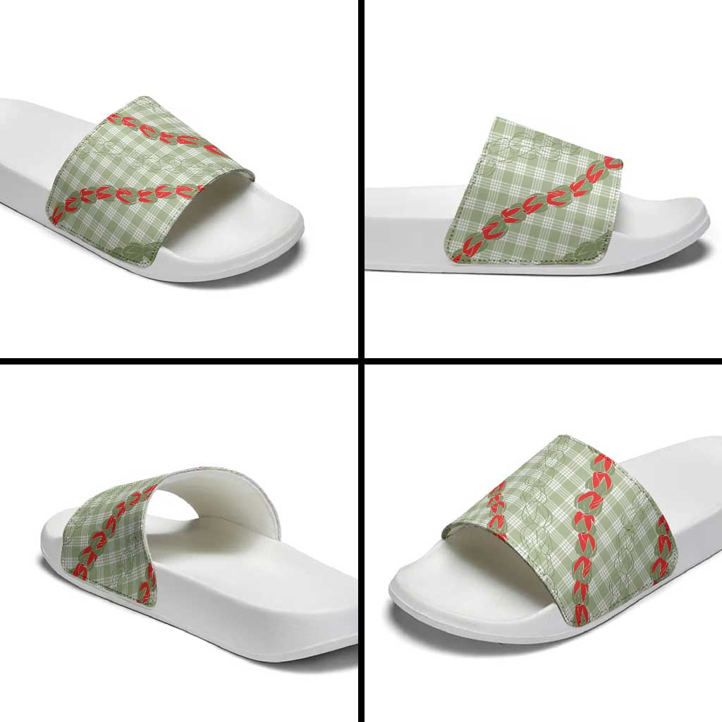 Omaomao Aloha Hawaii Slide Sandals Rosebud Lei With Palaka Motif - Polynesian Pride