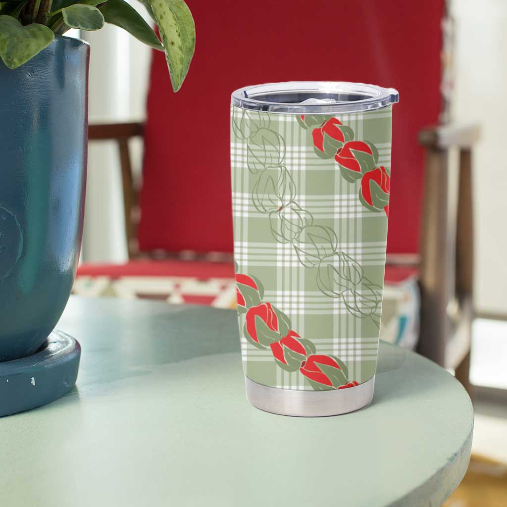 Omaomao Aloha Hawaii Tumbler Cup Rosebud Lei With Palaka Motif - Polynesian Pride
