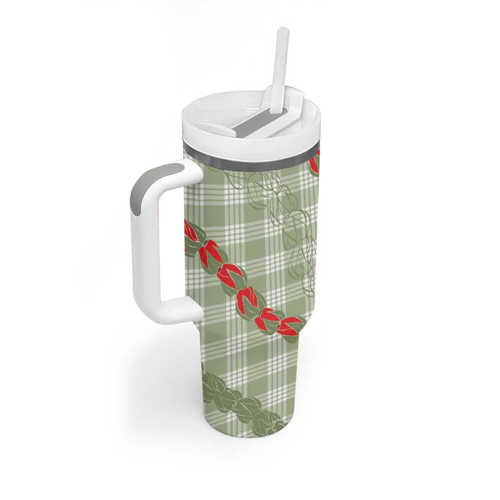 Omaomao Aloha Hawaii Tumbler With Handle Rosebud Lei With Palaka Motif - Polynesian Pride