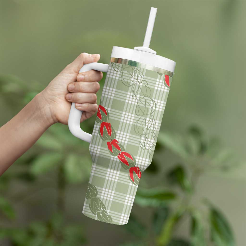 Omaomao Aloha Hawaii Tumbler With Handle Rosebud Lei With Palaka Motif - Polynesian Pride