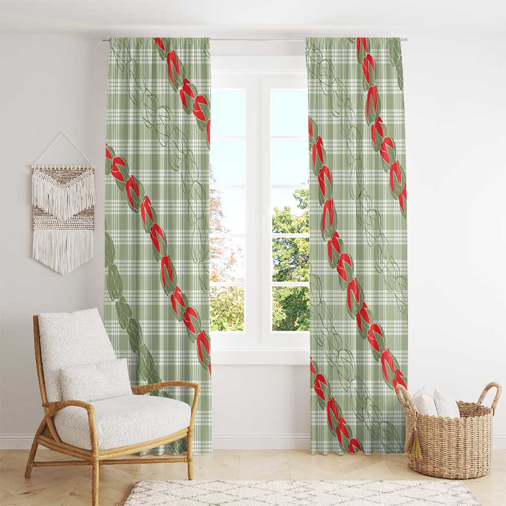 Omaomao Aloha Hawaii Window Curtain Rosebud Lei With Palaka Motif - Polynesian Pride