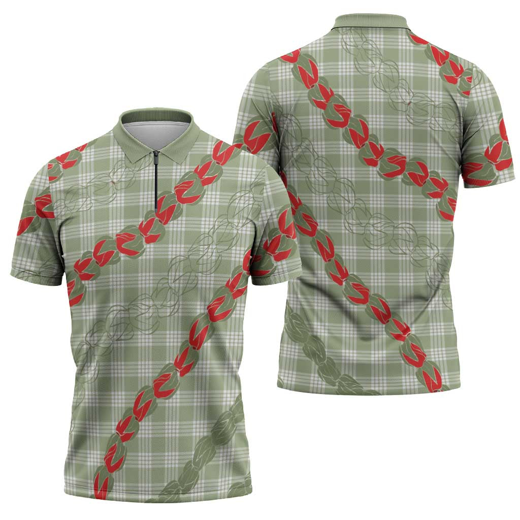 Omaomao Aloha Hawaii Zipper Polo Shirt Rosebud Lei With Palaka Motif - Polynesian Pride