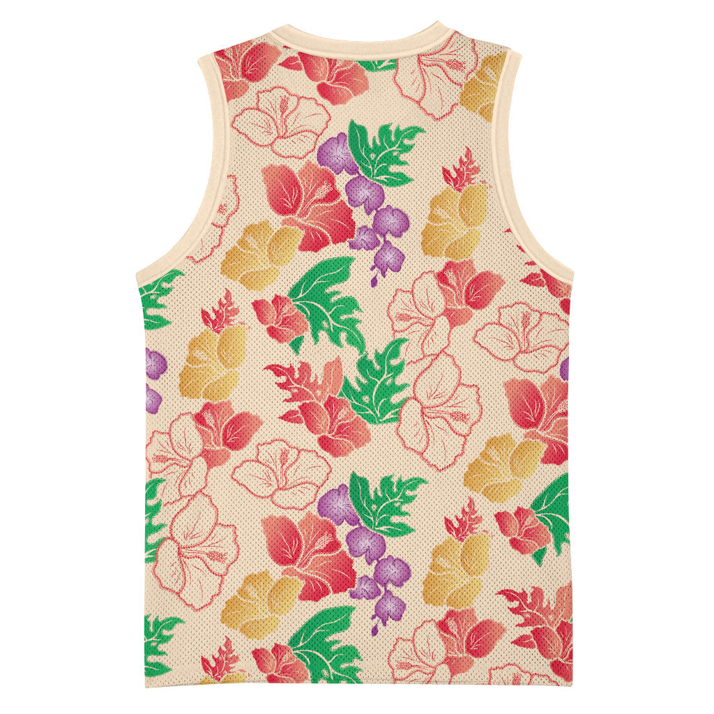 Colorful Aloha Hawaii Hibiscus Orchid Seamless Basketball Jersey