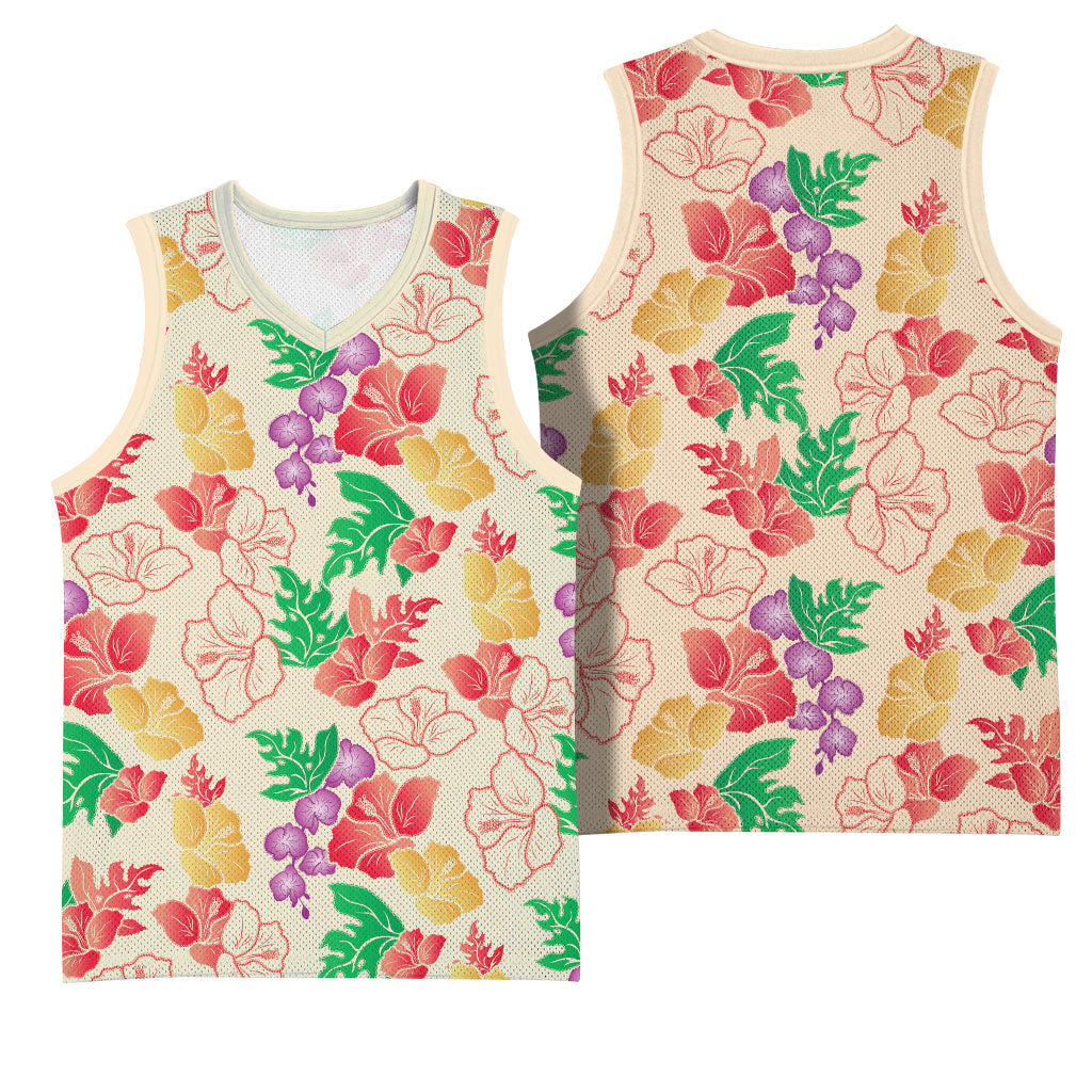 Colorful Aloha Hawaii Hibiscus Orchid Seamless Basketball Jersey