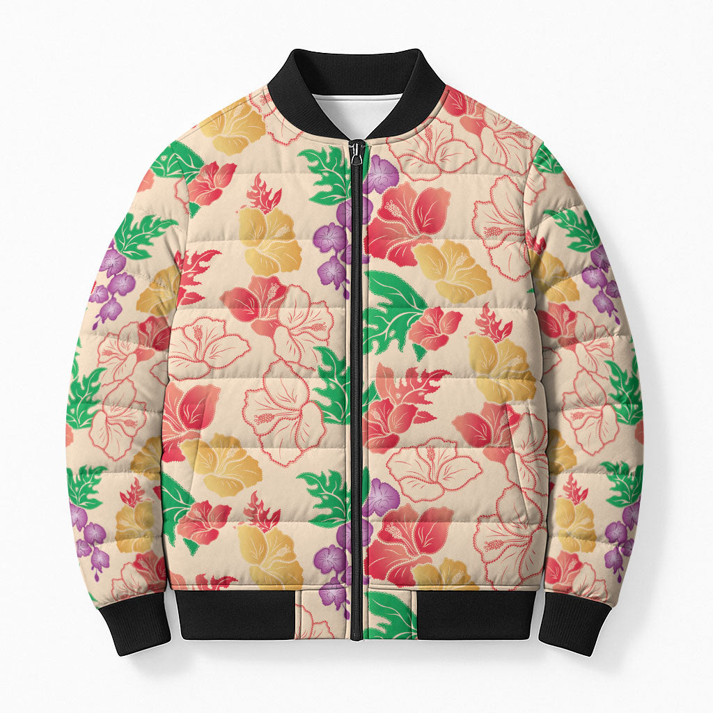 Colorful Aloha Hawaii Hibiscus Orchid Seamless Bomber Puffer Jacket LT14 Unisex Colorful - Polynesian Pride