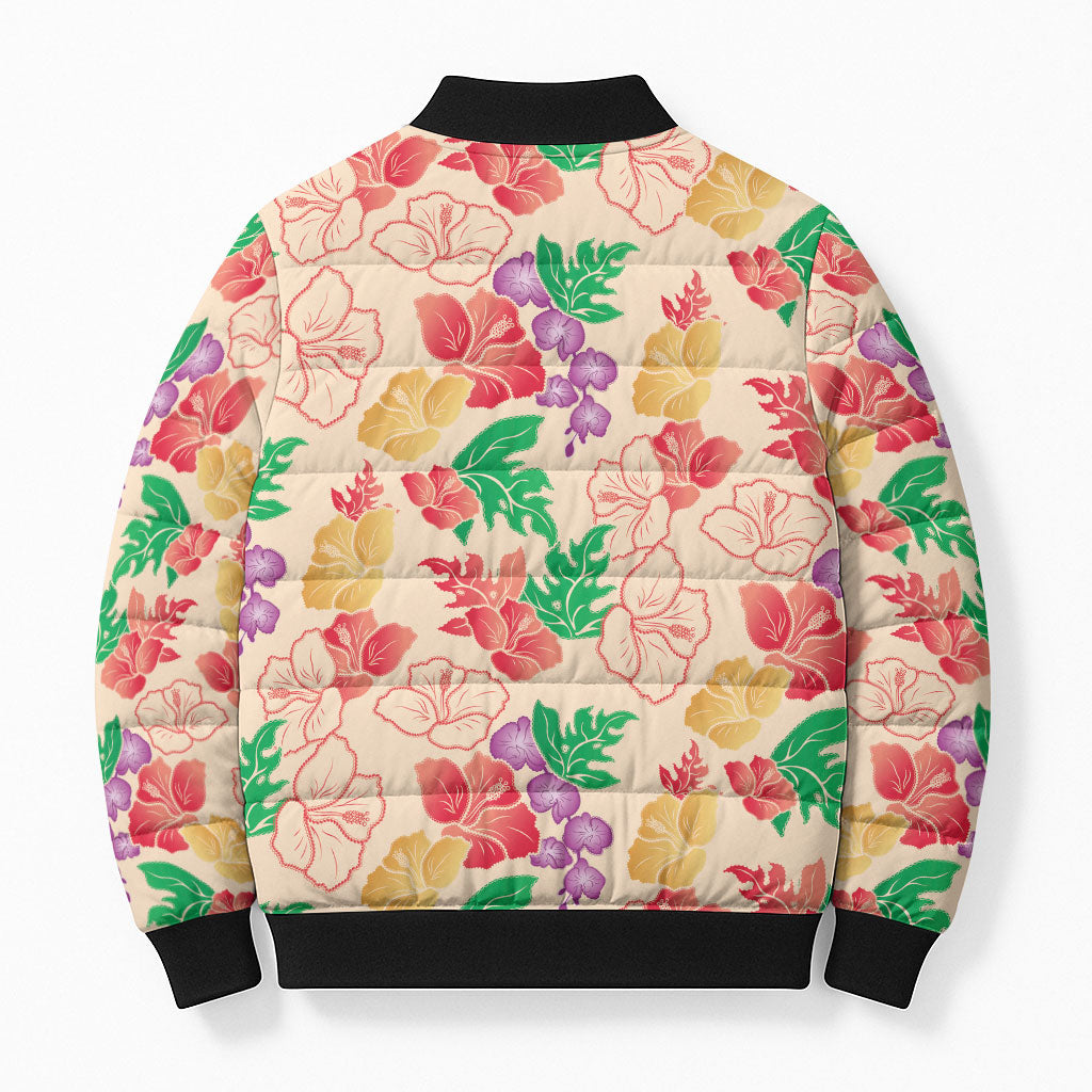 Colorful Aloha Hawaii Hibiscus Orchid Seamless Bomber Puffer Jacket