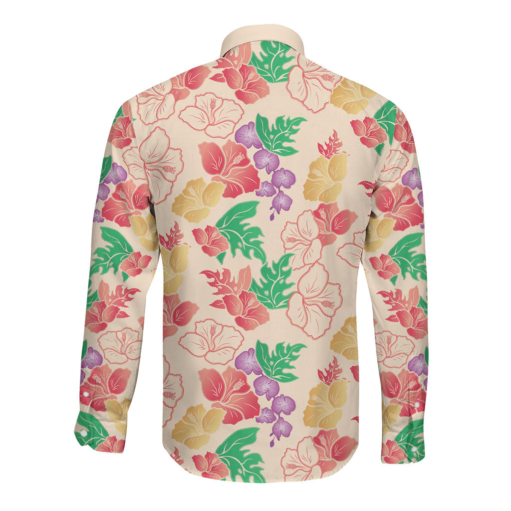 Colorful Aloha Hawaii Hibiscus Orchid Seamless Long Sleeve Button Shirt