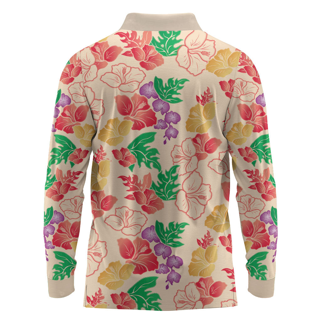 Colorful Aloha Hawaii Hibiscus Orchid Seamless Long Sleeve Polo Shirt LT14 - Polynesian Pride
