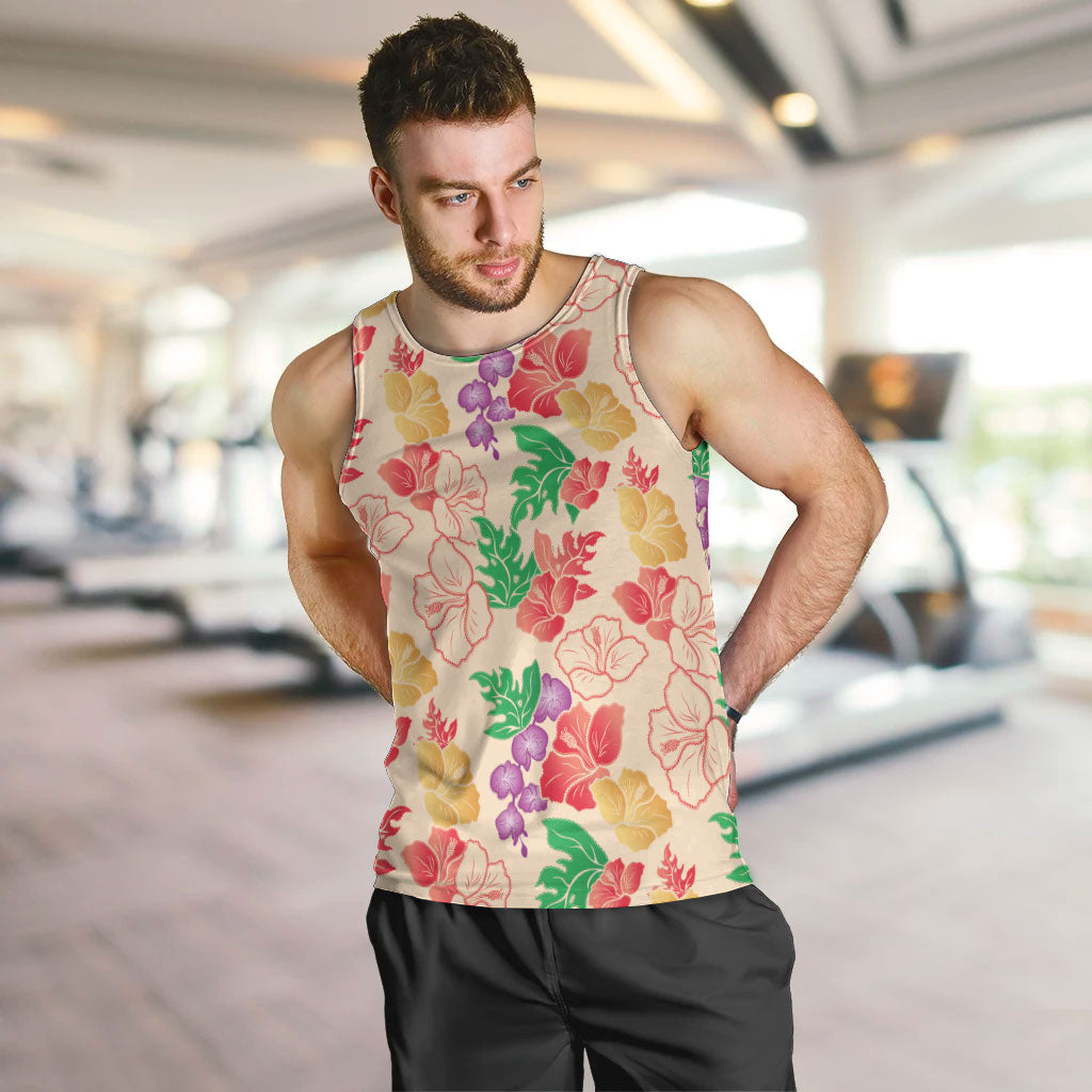 Colorful Aloha Hawaii Hibiscus Orchid Seamless Men Tank Top