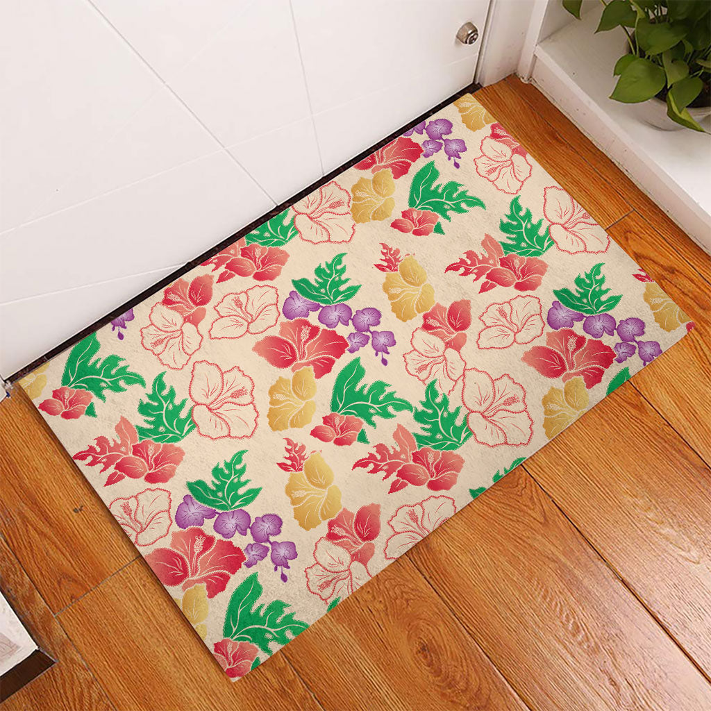 Colorful Aloha Hawaii Hibiscus Orchid Seamless Rubber Doormat