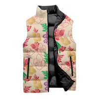 Colorful Aloha Hawaii Hibiscus Orchid Seamless Sleeveless Puffer Jacket