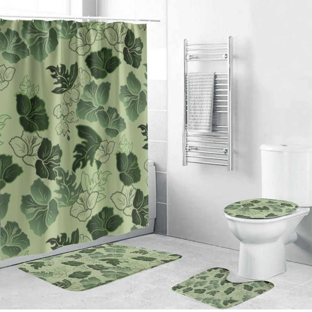 Vesuvian Green Aloha Hawaii Hibiscus Orchid Seamless Bathroom Set