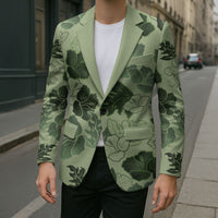 Vesuvian Green Aloha Hawaii Hibiscus Orchid Seamless Blazer