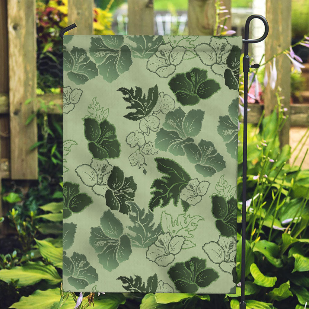 Vesuvian Green Aloha Hawaii Hibiscus Orchid Seamless Garden Flag