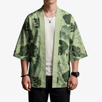 Vesuvian Green Aloha Hawaii Hibiscus Orchid Seamless Kimono