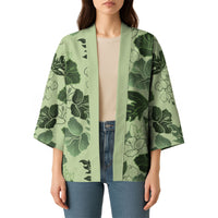 Vesuvian Green Aloha Hawaii Hibiscus Orchid Seamless Kimono