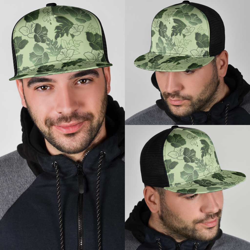 Vesuvian Green Aloha Hawaii Hibiscus Orchid Seamless Mesh Trucker Cap