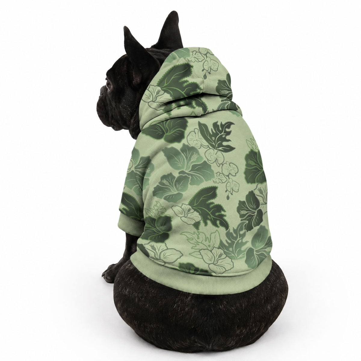 Vesuvian Green Aloha Hawaii Hibiscus Orchid Seamless Pet Hoodie