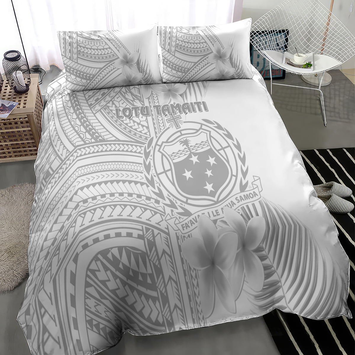Samoa White Sunday Bedding Set Manuia le Aso Sa o Tamaiti Polynesian Plumeria LT14 - Polynesian Pride