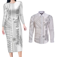 Samoa White Sunday Couples Matching Long Sleeve Bodycon Dress and Long Sleeve Button Shirts Manuia le Aso Sa o Tamaiti Polynesian Plumeria LT14 White - Polynesian Pride
