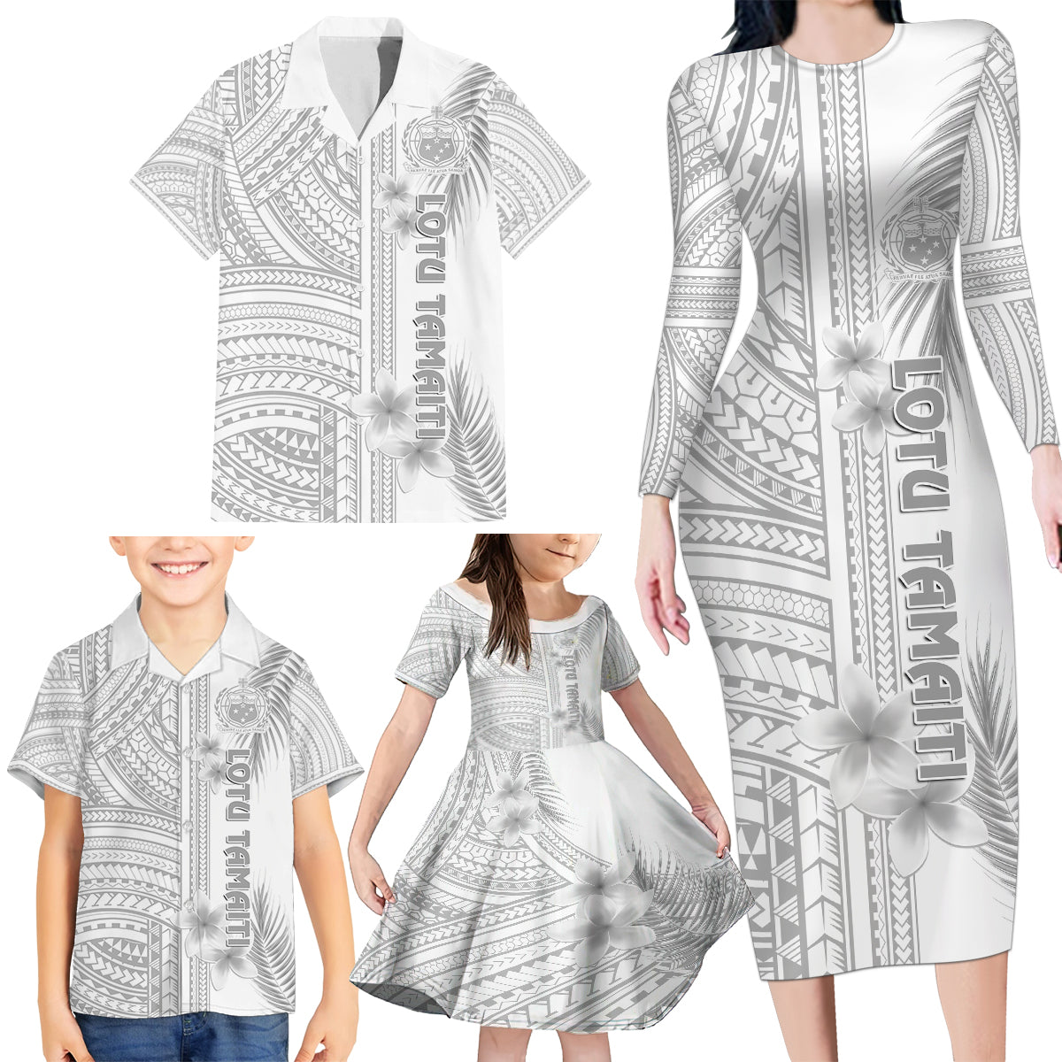 Samoa White Sunday Family Matching Long Sleeve Bodycon Dress and Hawaiian Shirt Manuia le Aso Sa o Tamaiti Polynesian Plumeria LT14 - Polynesian Pride