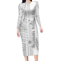 Samoa White Sunday Family Matching Long Sleeve Bodycon Dress and Hawaiian Shirt Manuia le Aso Sa o Tamaiti Polynesian Plumeria LT14 Mom's Dress White - Polynesian Pride
