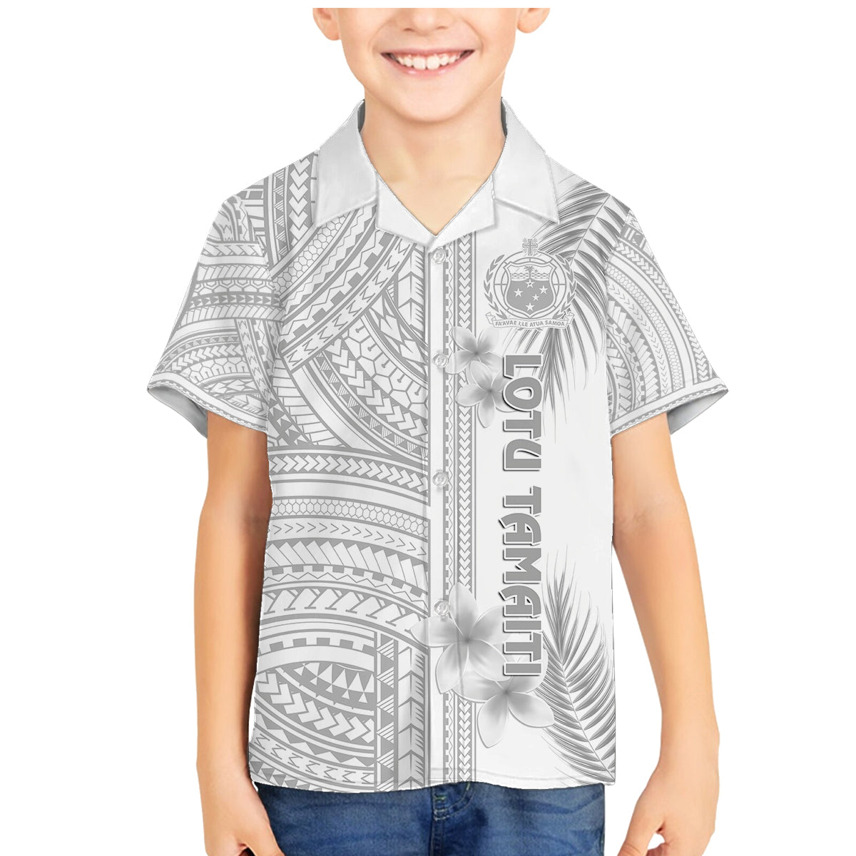 Samoa White Sunday Family Matching Mermaid Dress and Hawaiian Shirt Manuia le Aso Sa o Tamaiti Polynesian Plumeria LT14 Son's Shirt White - Polynesian Pride