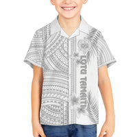 Samoa White Sunday Family Matching Off Shoulder Long Sleeve Dress and Hawaiian Shirt Manuia le Aso Sa o Tamaiti Polynesian Plumeria LT14 Son's Shirt White - Polynesian Pride