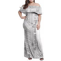 Samoa White Sunday Family Matching Off Shoulder Maxi Dress and Hawaiian Shirt Manuia le Aso Sa o Tamaiti Polynesian Plumeria LT14 Mom's Dress White - Polynesian Pride