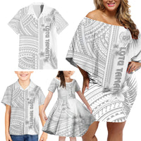 Samoa White Sunday Family Matching Off Shoulder Short Dress and Hawaiian Shirt Manuia le Aso Sa o Tamaiti Polynesian Plumeria LT14 - Polynesian Pride