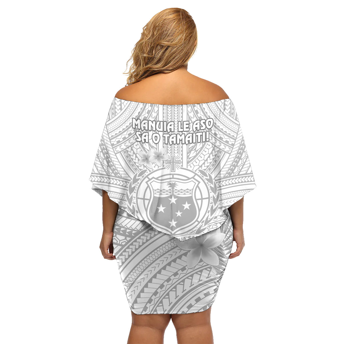 Samoa White Sunday Family Matching Off Shoulder Short Dress and Hawaiian Shirt Manuia le Aso Sa o Tamaiti Polynesian Plumeria LT14 - Polynesian Pride