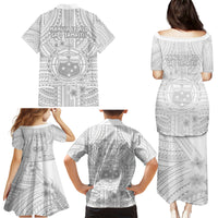 Samoa White Sunday Family Matching Puletasi Dress and Hawaiian Shirt Manuia le Aso Sa o Tamaiti Polynesian Plumeria LT14 - Polynesian Pride