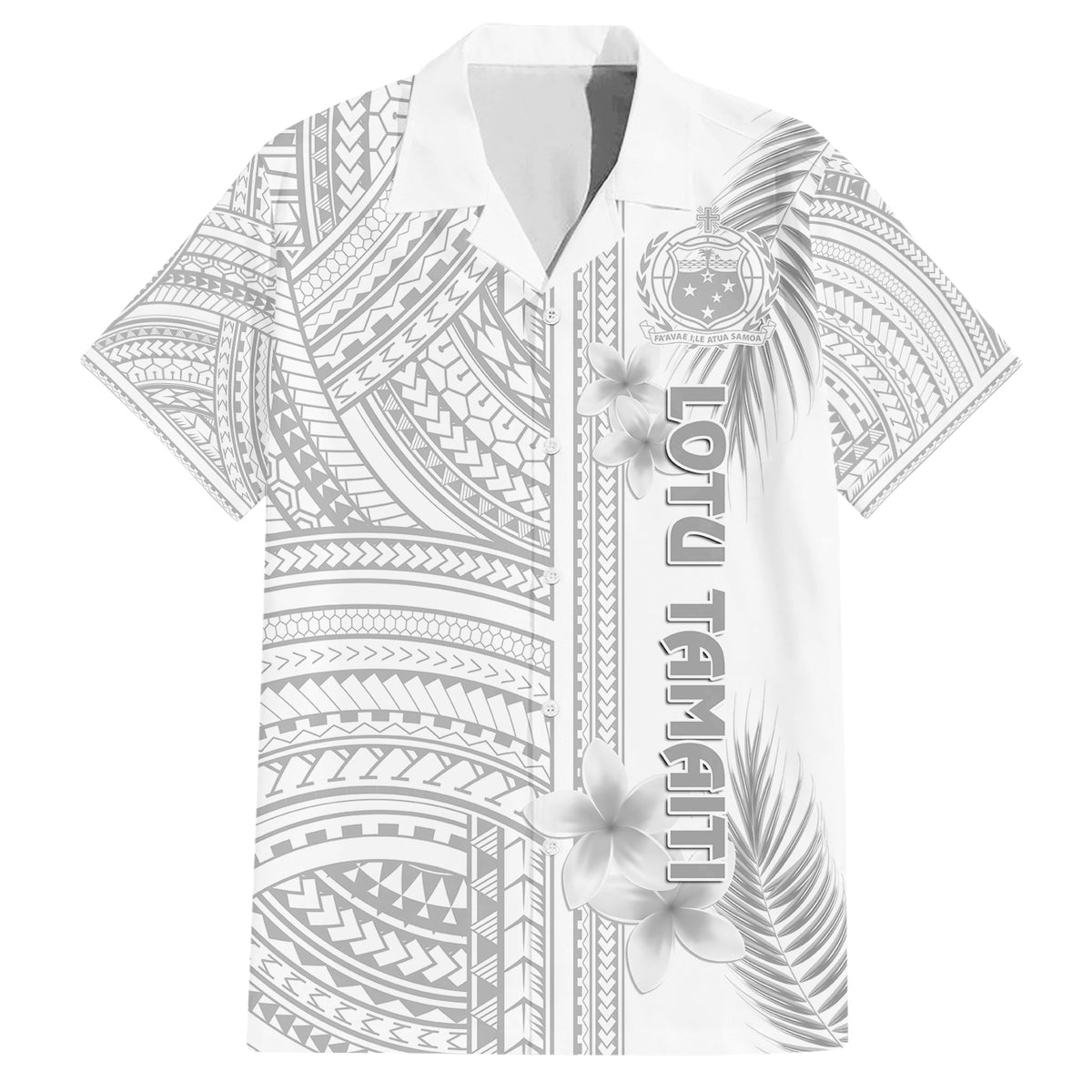 Samoa White Sunday Family Matching Short Sleeve Bodycon Dress and Hawaiian Shirt Manuia le Aso Sa o Tamaiti Polynesian Plumeria LT14 Dad's Shirt - Short Sleeve White - Polynesian Pride