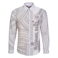 Samoa White Sunday Family Matching Short Sleeve Bodycon Dress and Hawaiian Shirt Manuia le Aso Sa o Tamaiti Polynesian Plumeria LT14 Dad's Shirt - Long Sleeve White - Polynesian Pride