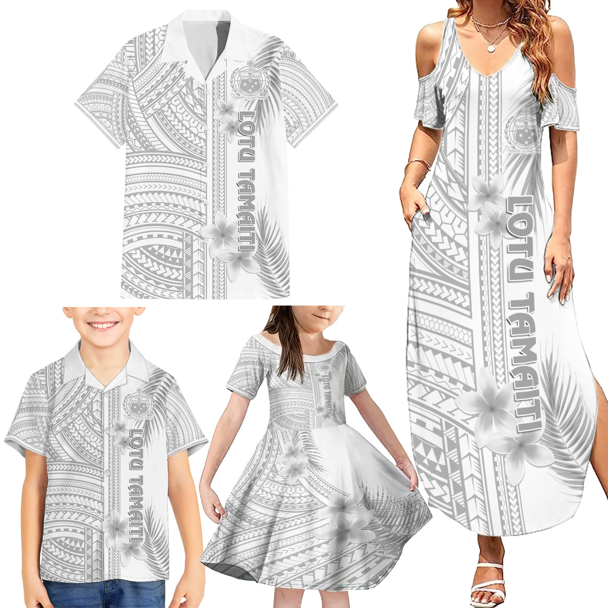 Samoa White Sunday Family Matching Summer Maxi Dress and Hawaiian Shirt Manuia le Aso Sa o Tamaiti Polynesian Plumeria LT14 - Polynesian Pride