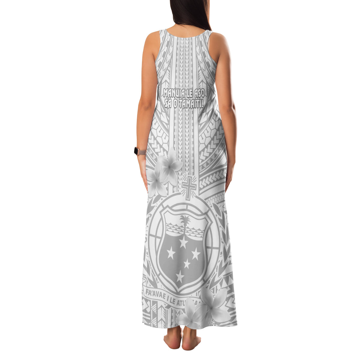 Samoa White Sunday Family Matching Tank Maxi Dress and Hawaiian Shirt Manuia le Aso Sa o Tamaiti Polynesian Plumeria LT14 - Polynesian Pride
