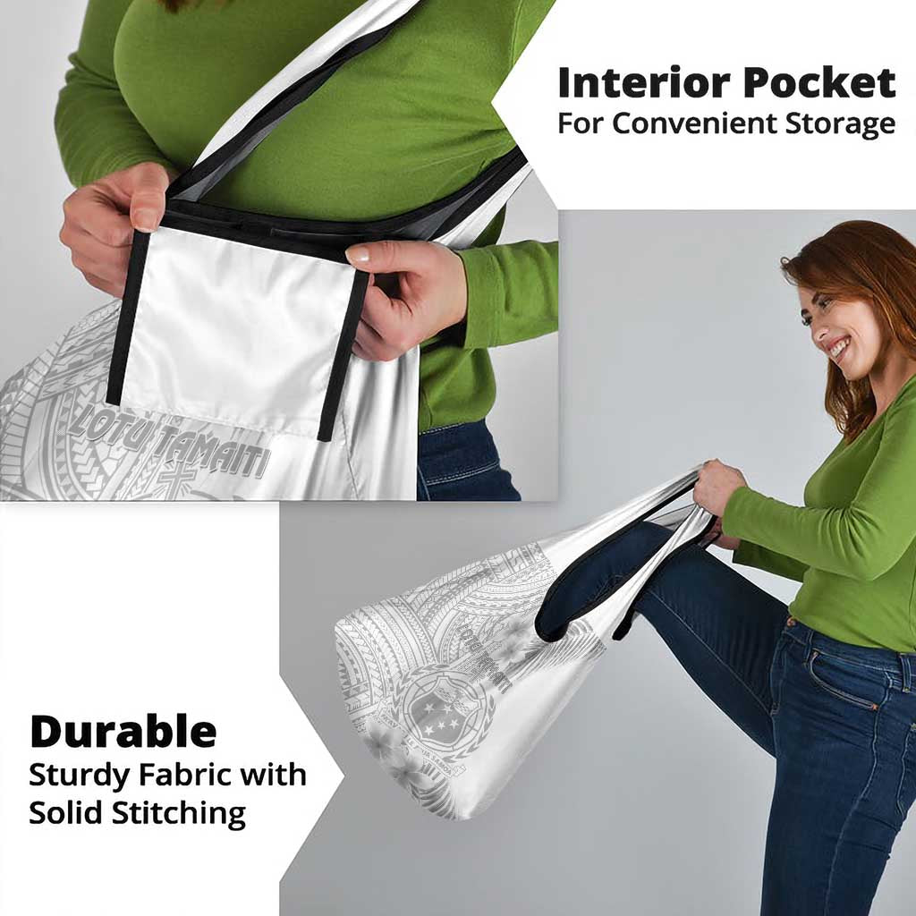 Samoa White Sunday Grocery Bag Manuia le Aso Sa o Tamaiti Polynesian Plumeria