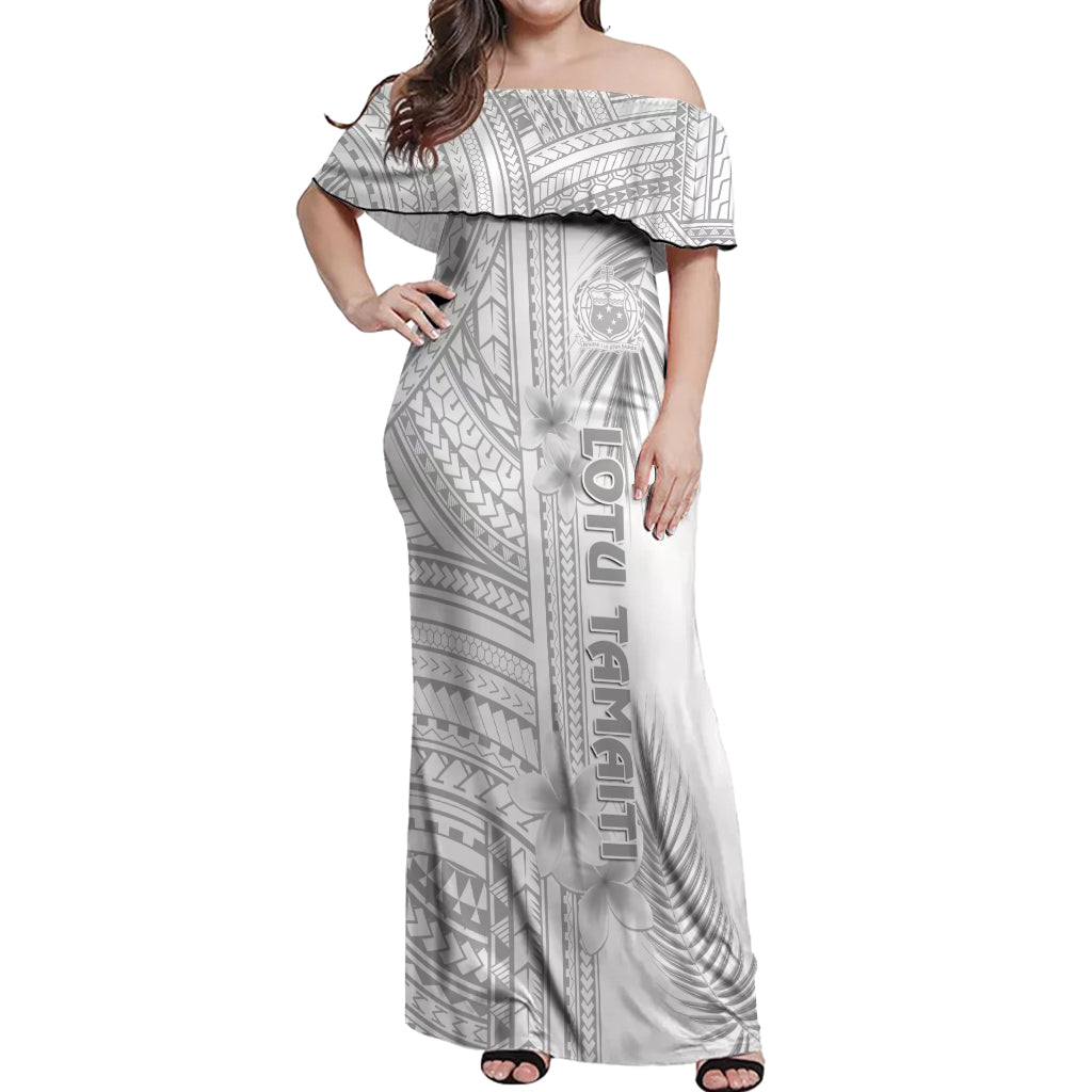 Samoa White Sunday Off Shoulder Maxi Dress Manuia le Aso Sa o Tamaiti Polynesian Plumeria LT14 Women White - Polynesian Pride