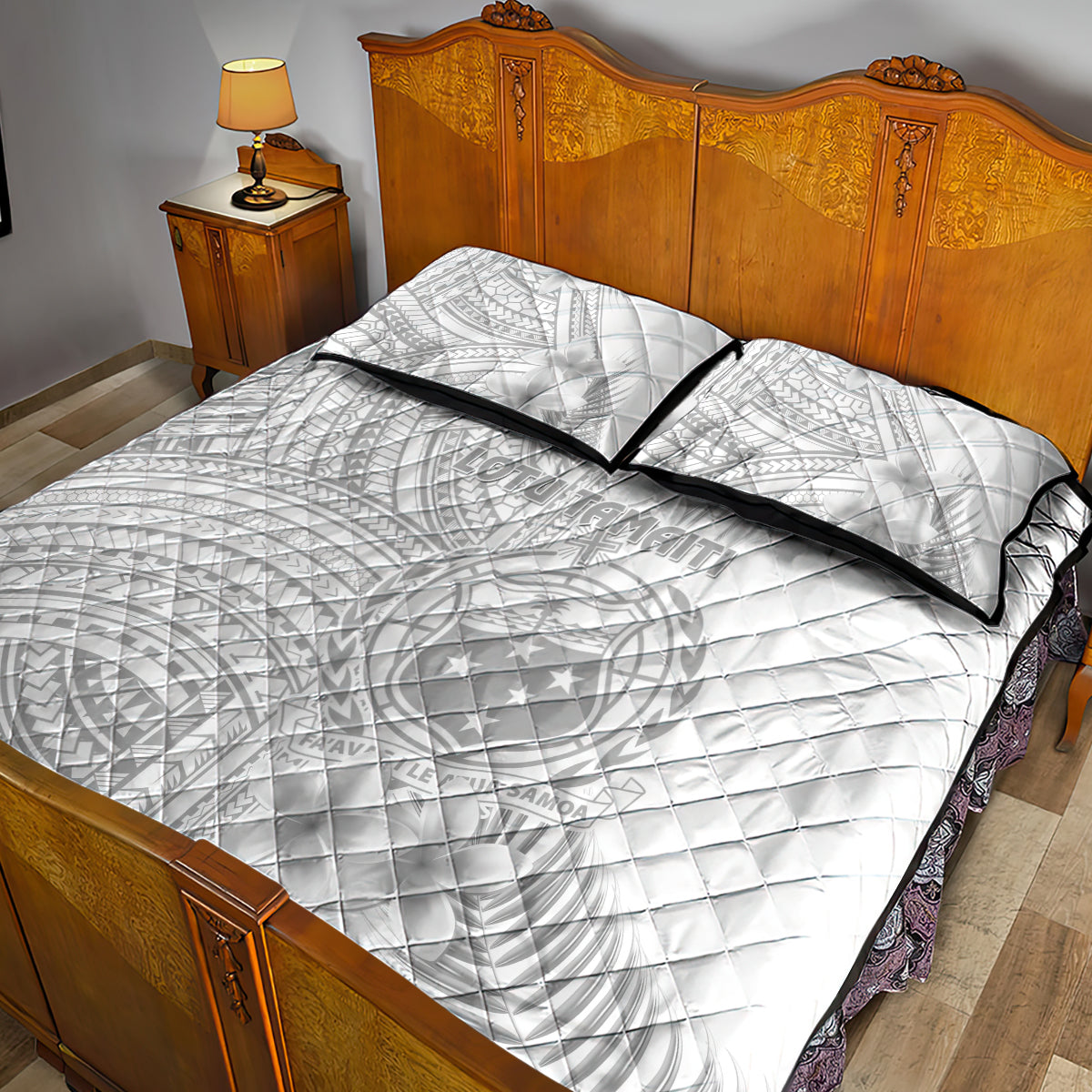 Samoa White Sunday Quilt Bed Set Manuia le Aso Sa o Tamaiti Polynesian Plumeria LT14 - Polynesian Pride
