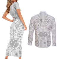 Personalised Samoa White Sunday Couples Matching Short Sleeve Bodycon Dress and Long Sleeve Button Shirts Manuia le Aso Sa o Tamaiti Polynesian Plumeria LT14 - Polynesian Pride