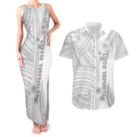 Personalised Samoa White Sunday Couples Matching Tank Maxi Dress and Hawaiian Shirt Manuia le Aso Sa o Tamaiti Polynesian Plumeria LT14 White - Polynesian Pride