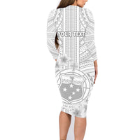 Personalised Samoa White Sunday Family Matching Long Sleeve Bodycon Dress and Hawaiian Shirt Manuia le Aso Sa o Tamaiti Polynesian Plumeria LT14 - Polynesian Pride