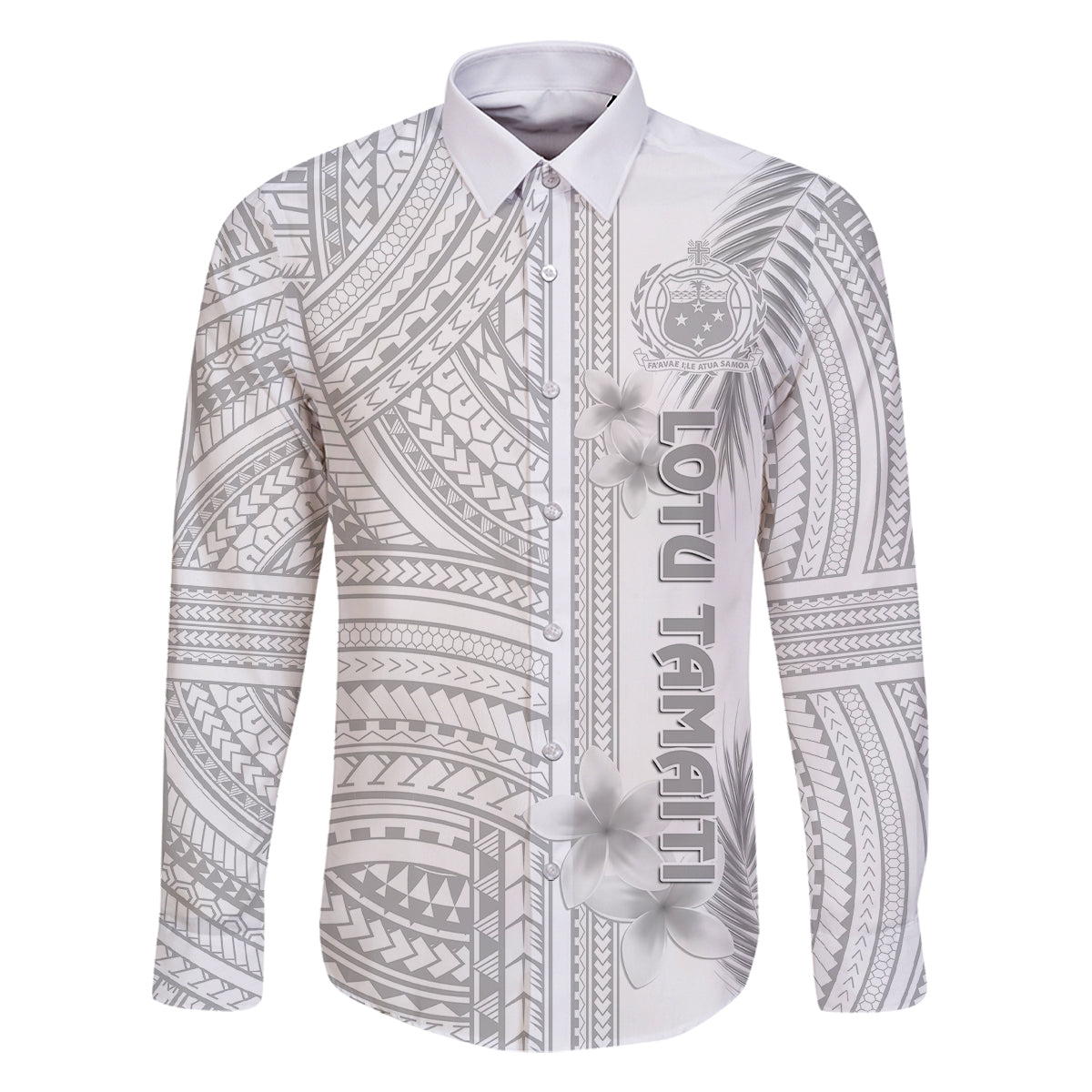 Personalised Samoa White Sunday Family Matching Mermaid Dress and Hawaiian Shirt Manuia le Aso Sa o Tamaiti Polynesian Plumeria LT14 Dad's Shirt - Long Sleeve White - Polynesian Pride
