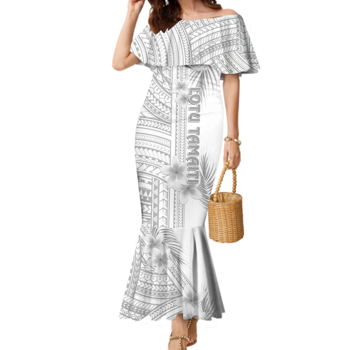 Personalised Samoa White Sunday Family Matching Mermaid Dress and Hawaiian Shirt Manuia le Aso Sa o Tamaiti Polynesian Plumeria LT14 Mom's Dress White - Polynesian Pride